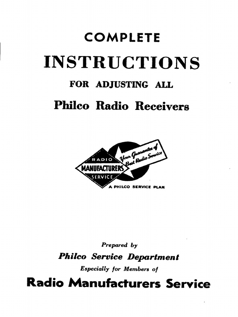 Complete instructions for adjusting all philco receivers vol 1 pdf