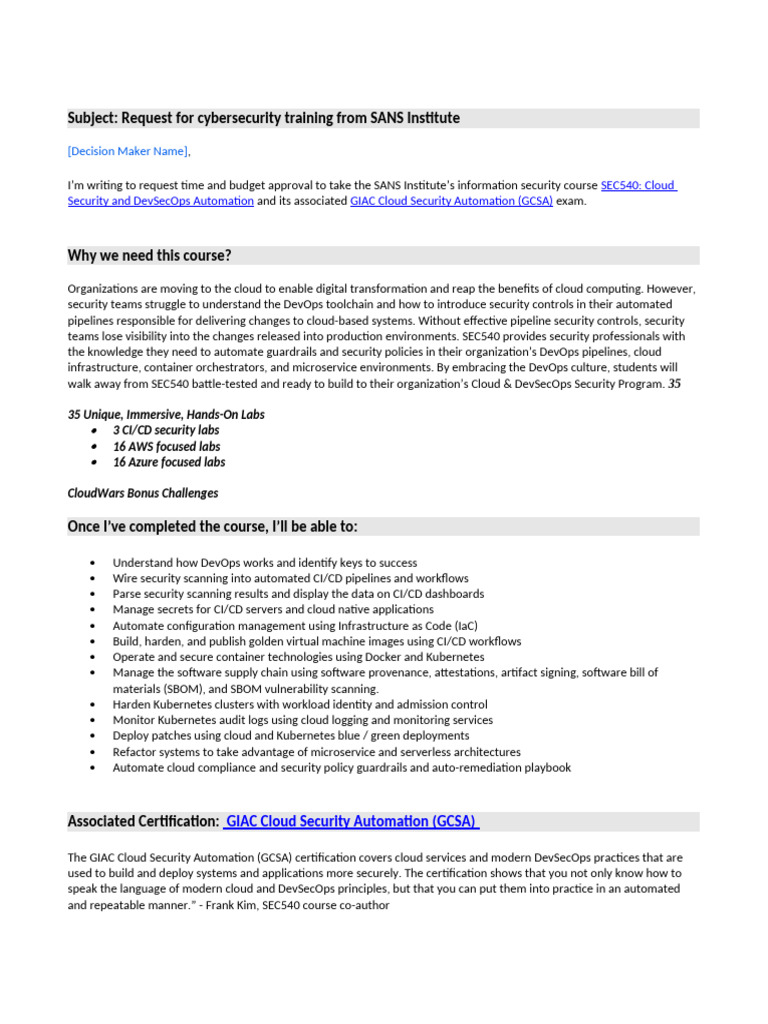 Justify Your Training SEC540 | PDF