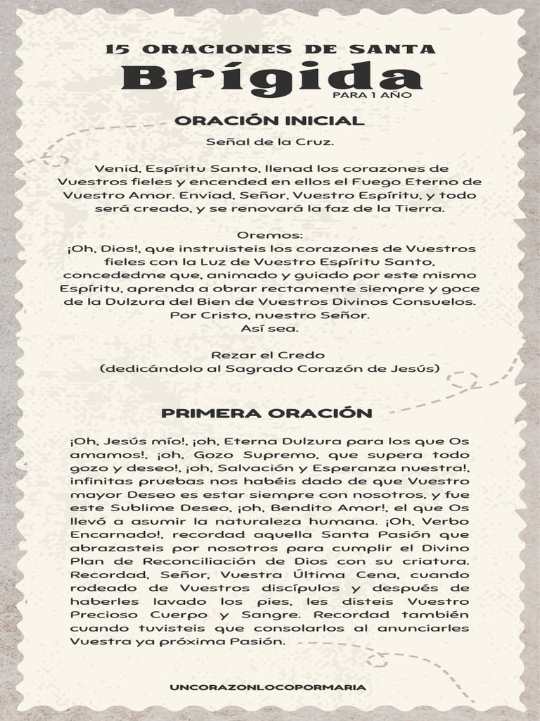 15 Oraciones De Santa Brígida 1 Año Pdf