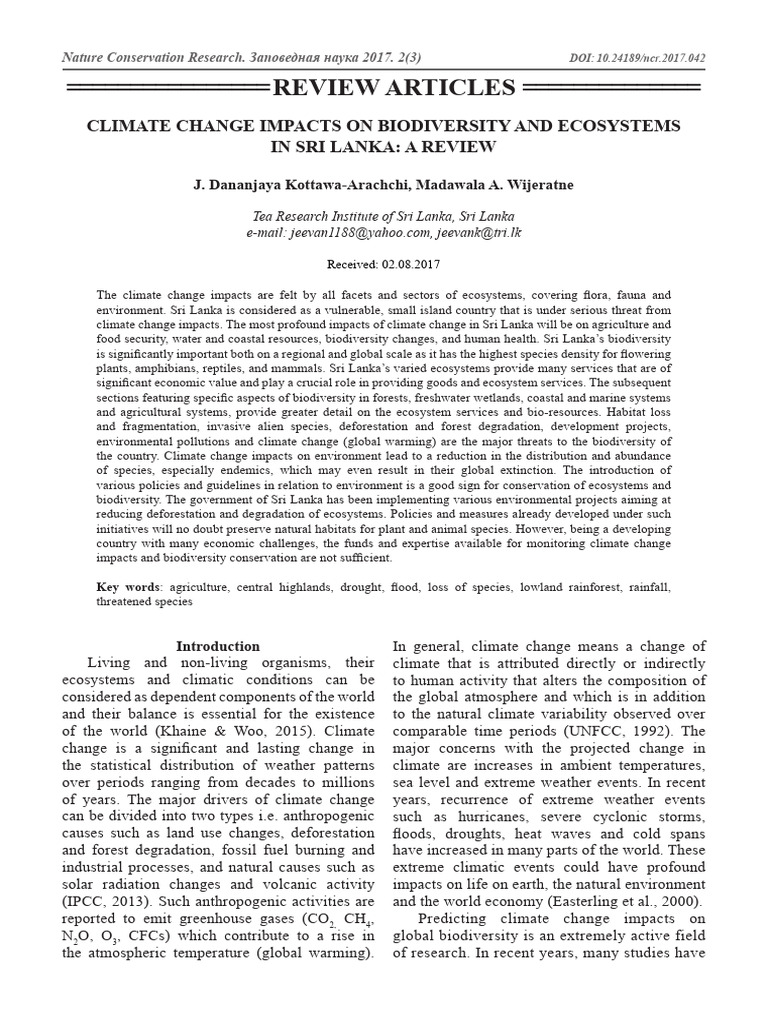 Climate Change Impacts On Biodiversity A | PDF