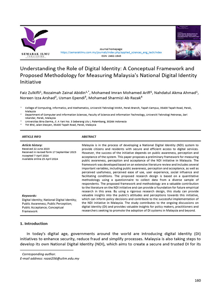 Understanding The Role Of Digital Identity Malasya Pdf