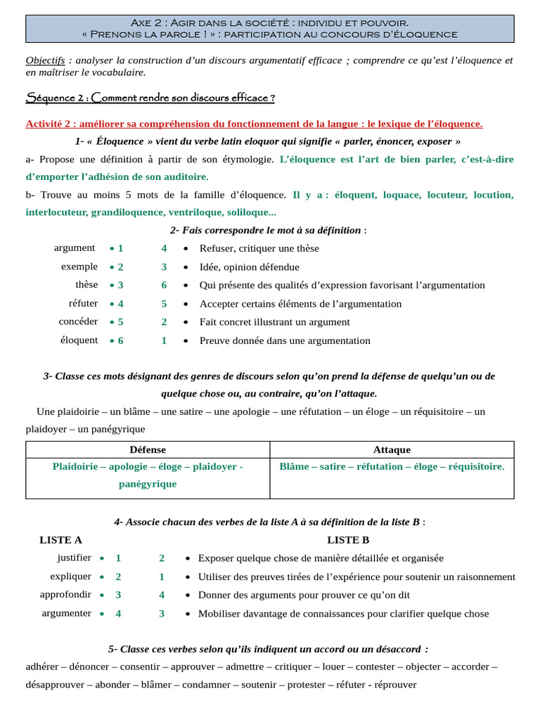 Axe 2 - Séquence 2 - Correction de L'activité 2 - Discours E. Watson | PDF