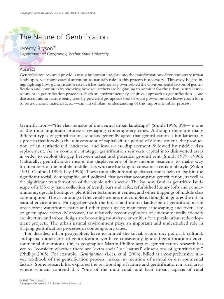 Bryson, 2013 - The Nature Os Gentrification | PDF