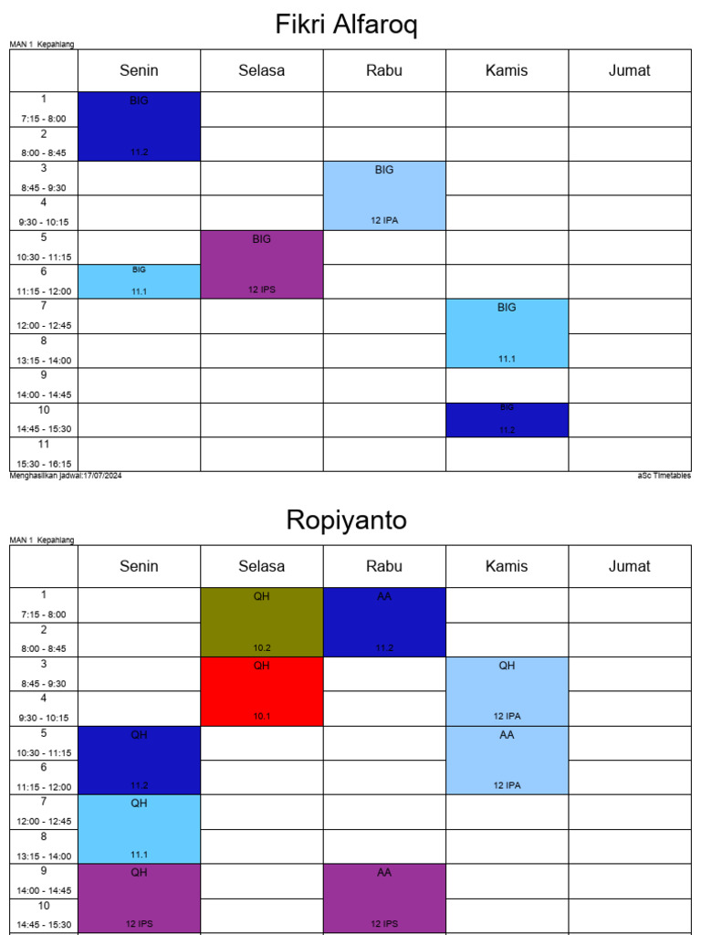 JADWAL SMT GENAP 2024-2025 - Versi 1.1 - GURU | PDF
