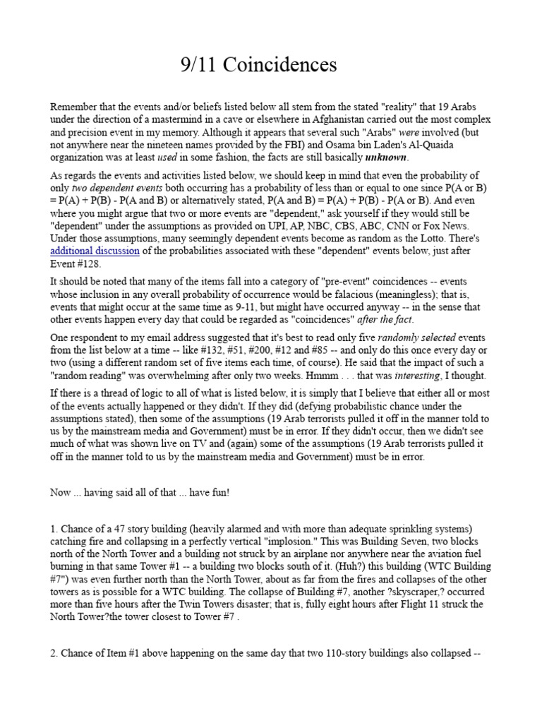 911 Coincidences | PDF | Hijackers In The September 11 Attacks | United ...