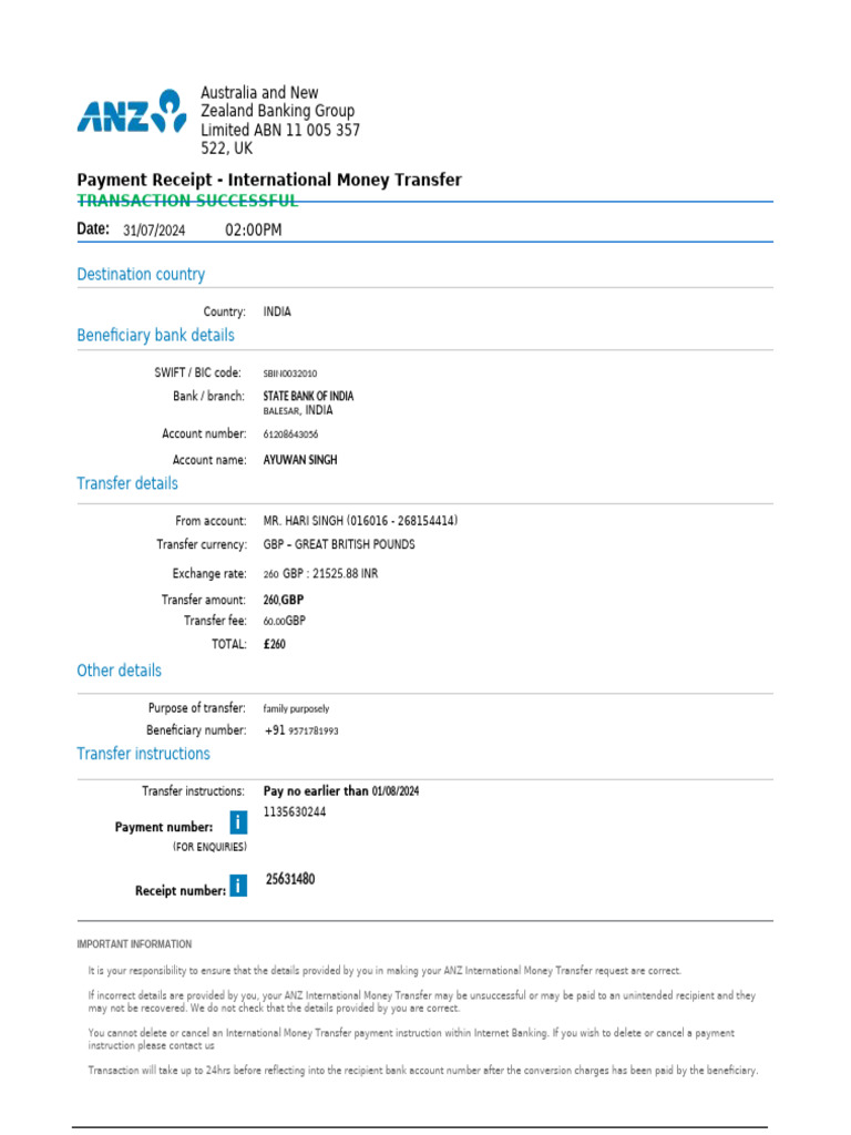 International Money Transfer Receipt | PDF | Law
