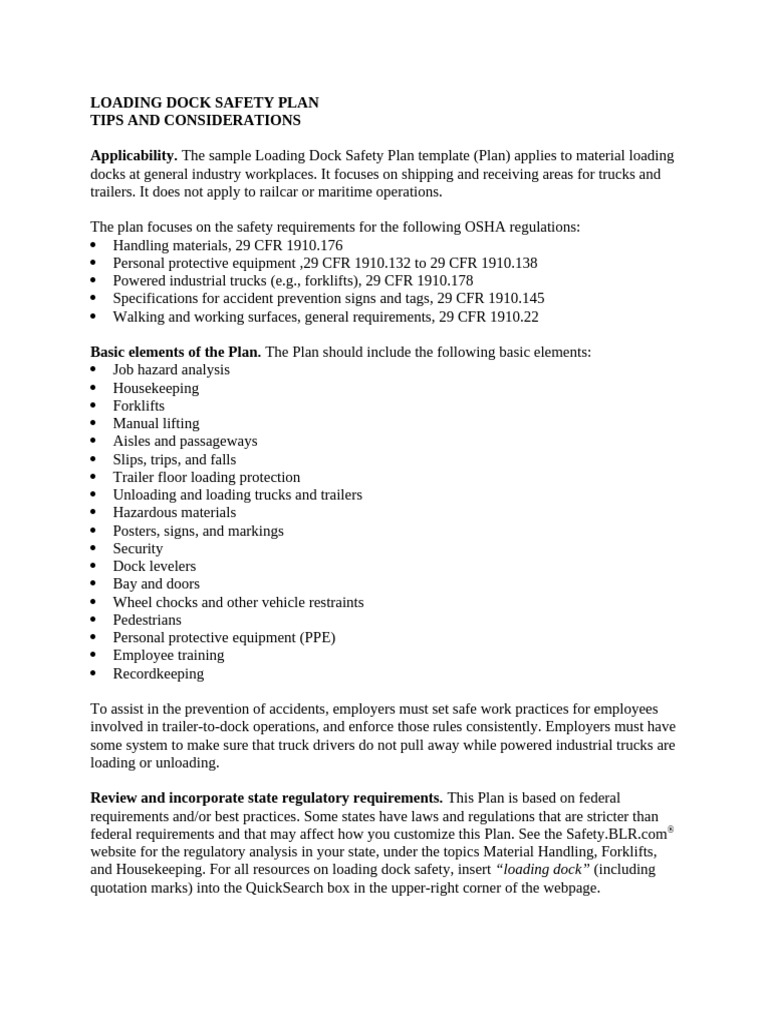 Loading Dock Safety Plan | PDF
