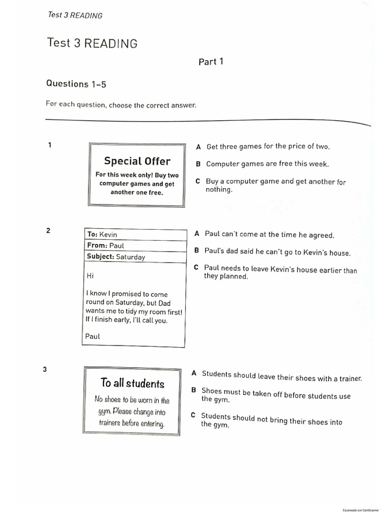 Test 3 PET - Collins | PDF