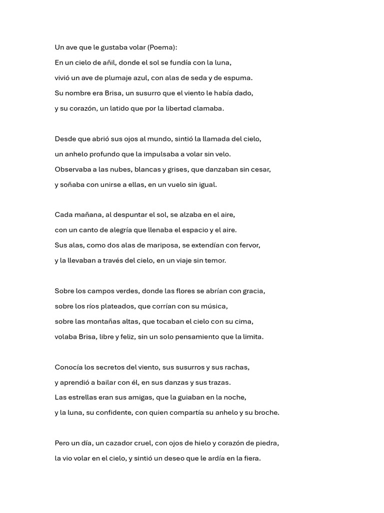 Un Ave Que Le Gustaba Volar, Poema | PDF