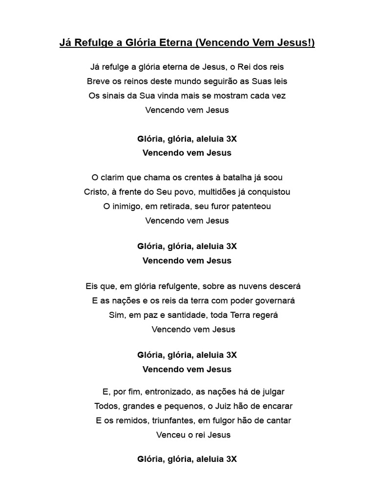 Já Refulge a Glória Eterna (Vencendo Vem Jesus | PDF