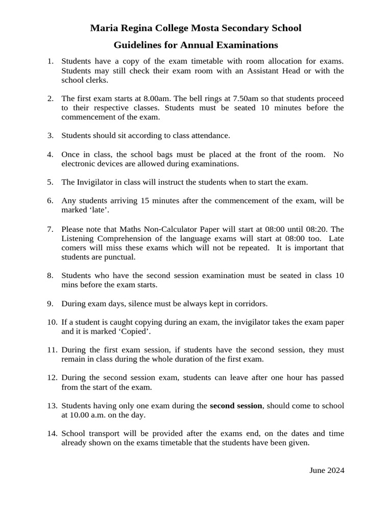 Exam Guidelines June 24 | PDF