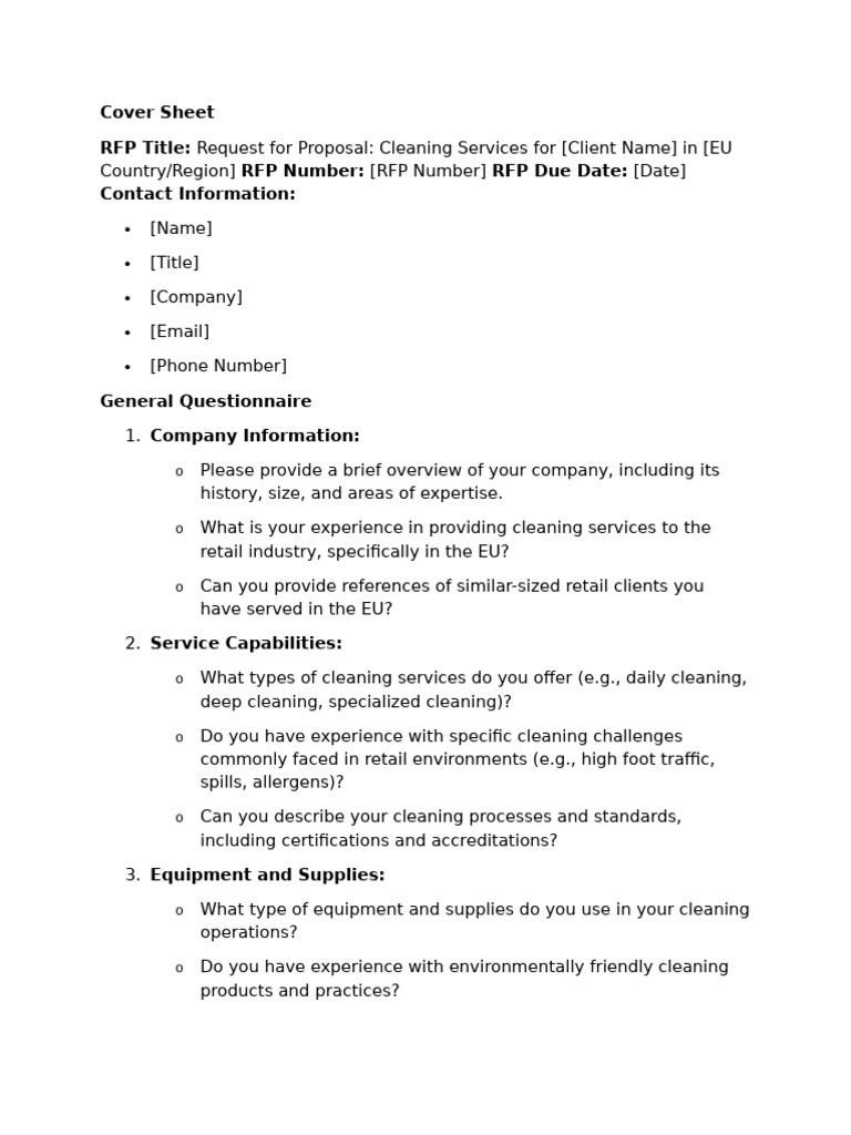 RFP For Cleaning Services Template PDF