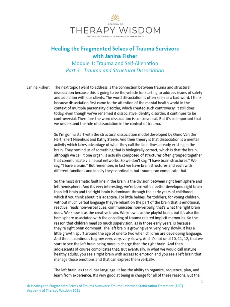 HFS - Module 1 Part 3 - Trauma and Structural Dissociation | PDF