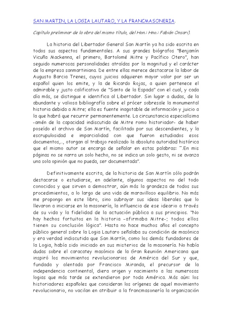 San Martín y la Logia Lautaro en Masonería | PDF | Masonería | Iglesia ...