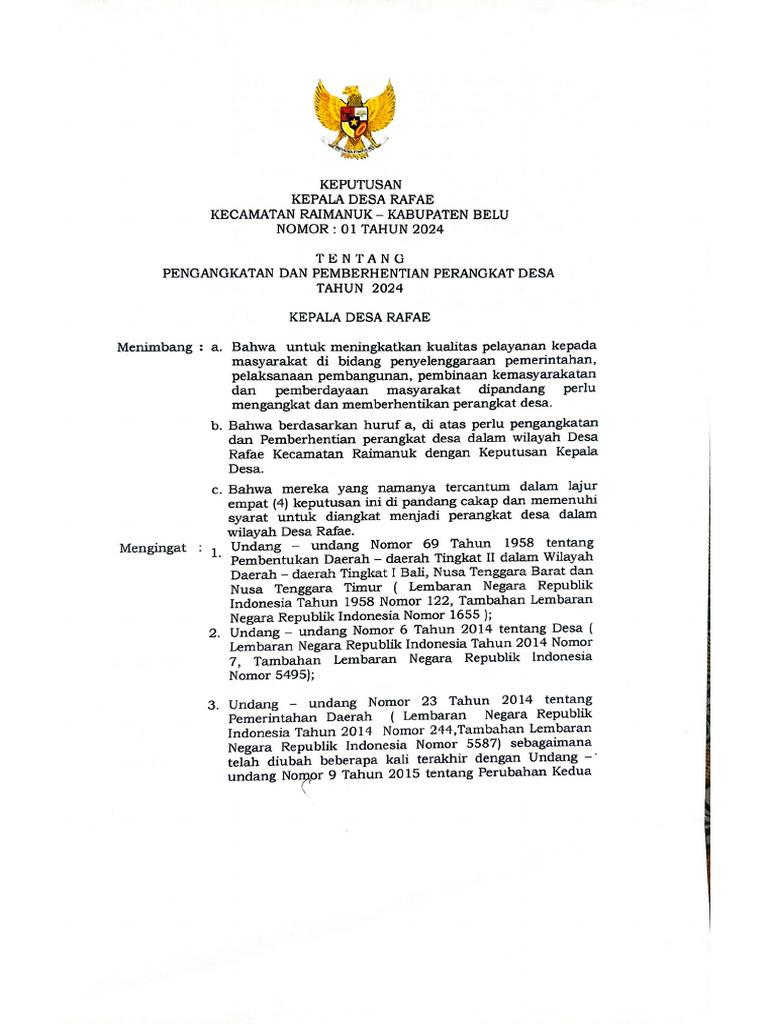 Sk Perangkat Desa Rafae 2024 Pdf