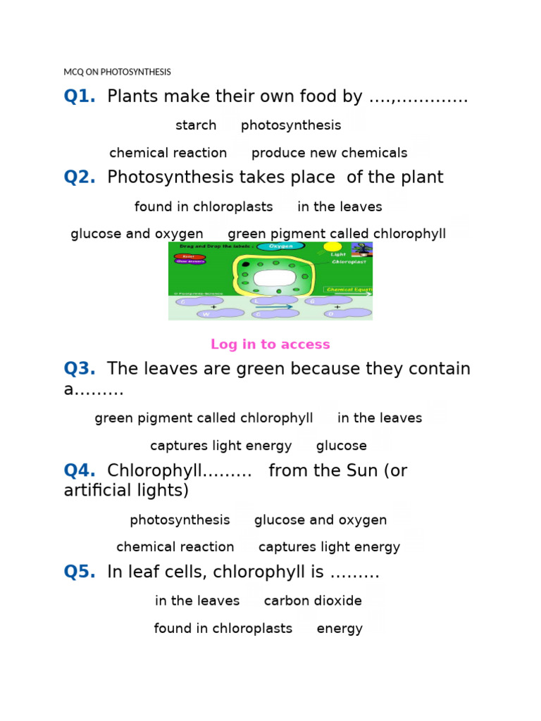 MCQ ON PHOTOSYNTHESIS | PDF