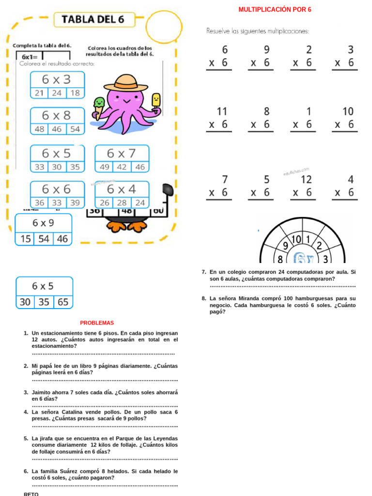 Ficha de Mat Multiplicación Por 6 | PDF