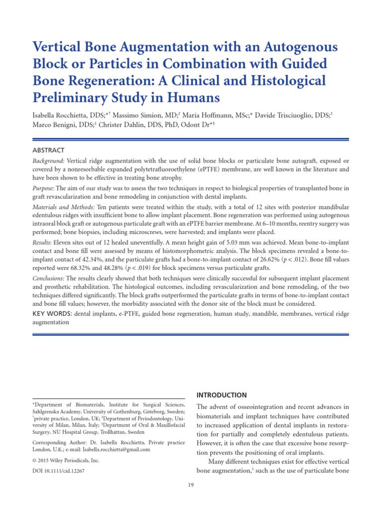 Vertical Bone Augmentation With An Autogenous | PDF