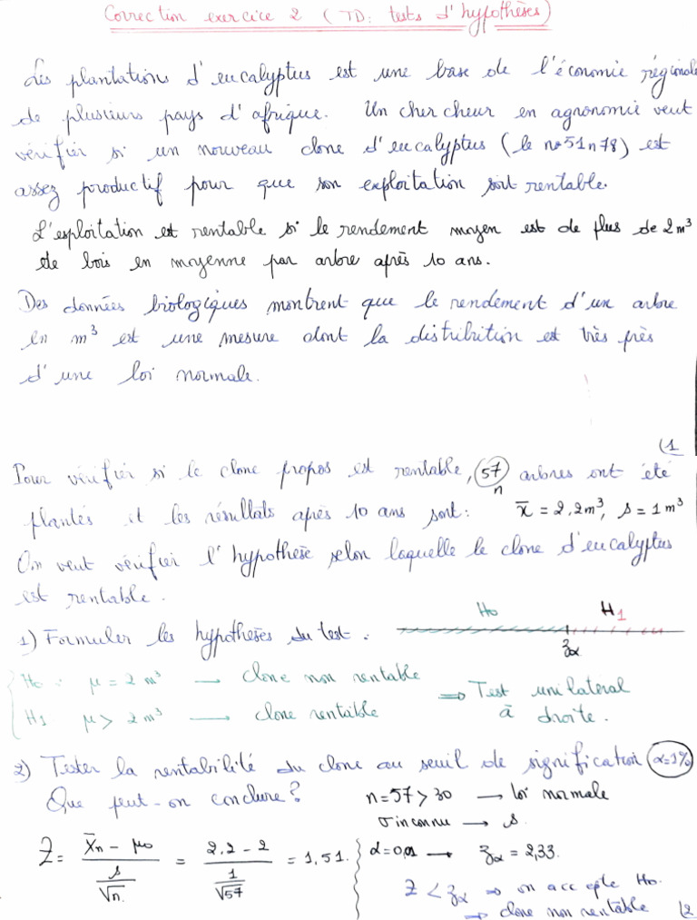 Correction Ex2 Test Hyp | PDF