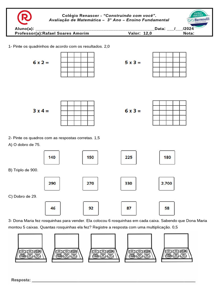 3º Ano 2 Avaliação de Matemática 2º Trimestre | PDF