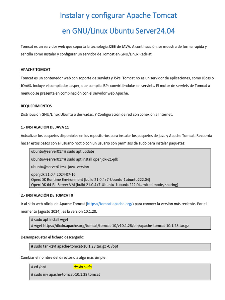 Instalar Apache Tomcat en Ubuntu 24.04 | PDF | Software del sistema ...
