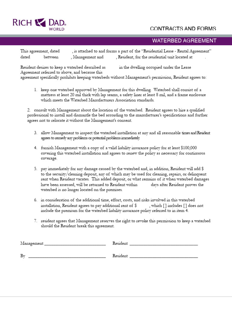 Waterbed Agreement | PDF