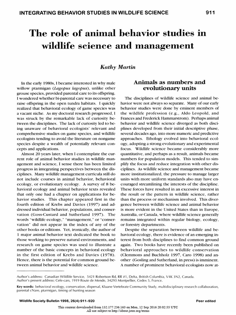 0 - Martin 1998 - The Role of Animal Behavior Studies in WL Sci & MGMT ...