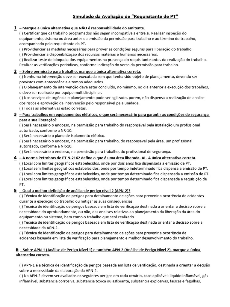 +simulado Avaliação de Requisitante de PT. | PDF | Tempo