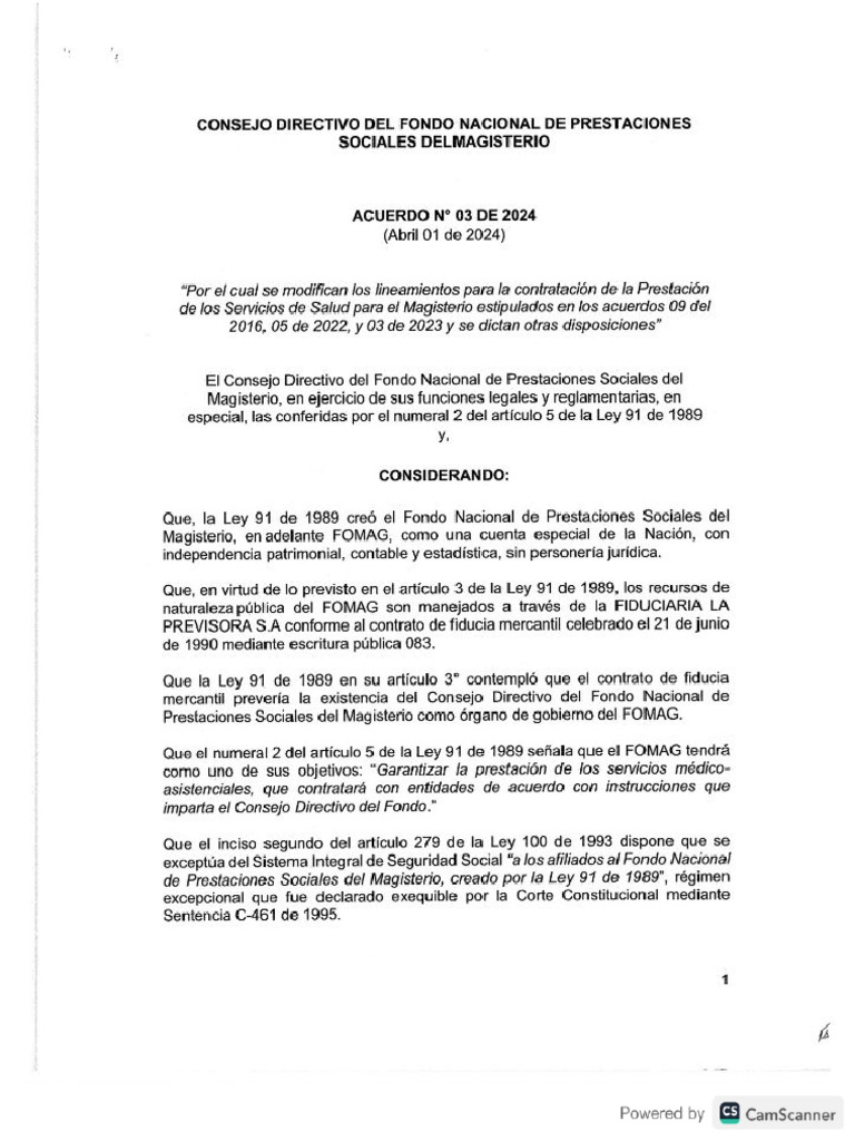 Acuerdo 003 de 2024 - Modelo de Salud FOMAG | PDF