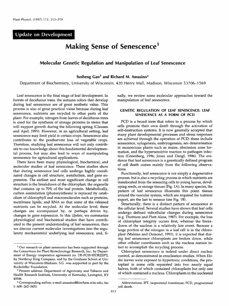 Genetic Regulation of Leaf Senescence | PDF | Gene Expression | Science ...