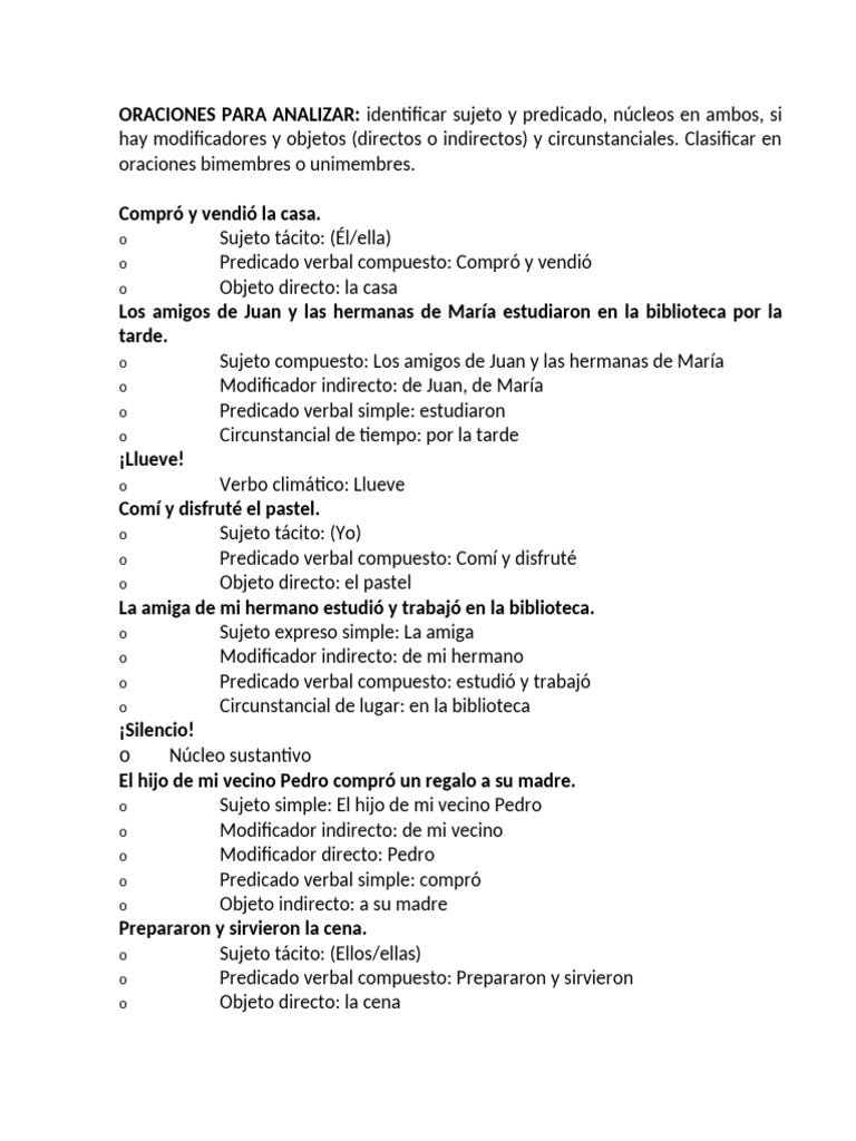 Ejercicios de Análisis Lingüístico | PDF | Verbo | Artes del Lenguaje y ...