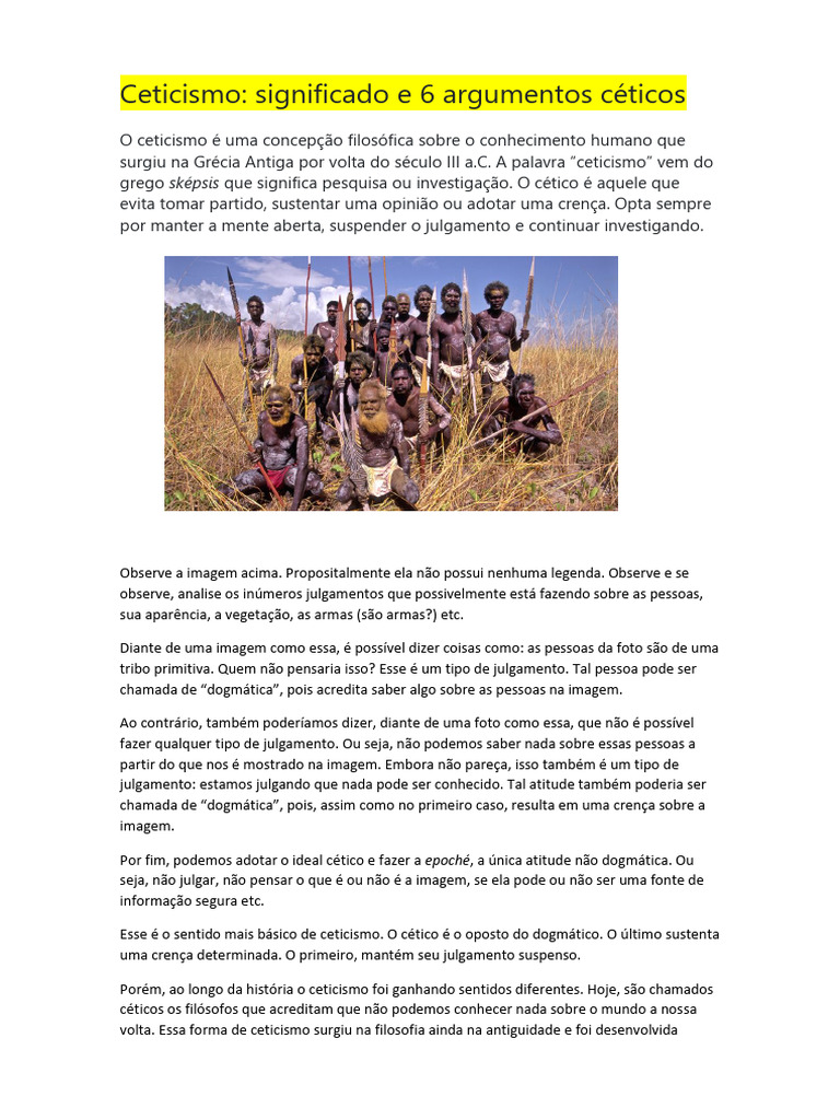 Ceticismo - Significado e 6 Argumentos Céticos | PDF