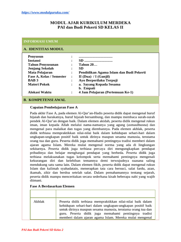 Modul Ajar Pai BP Kelas 2 Bab 3 | PDF
