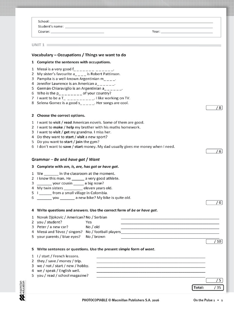 On The Pulse 1 Unit 1 Discrete Test | PDF