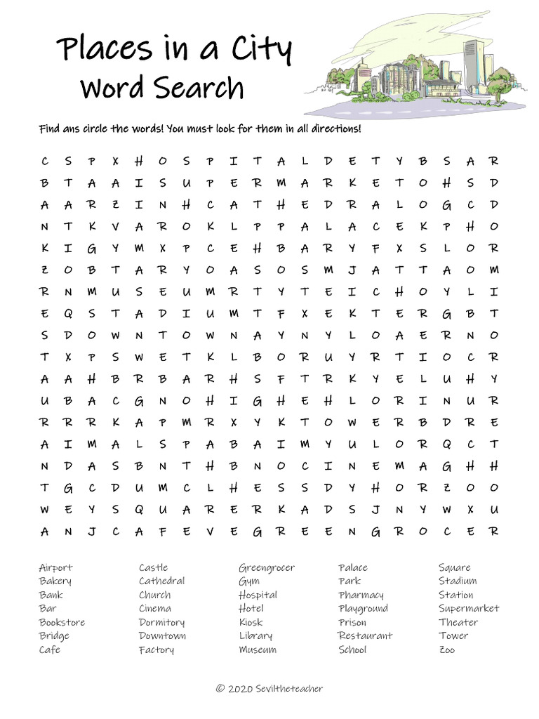 Word Search: Places in A City | PDF