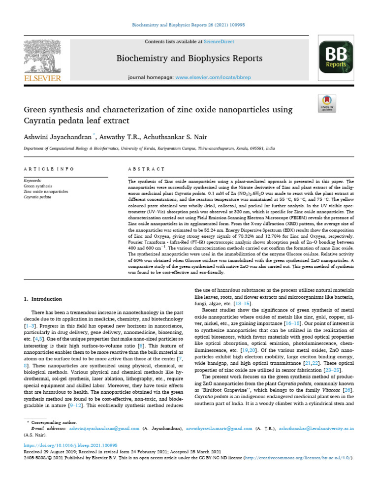 Green Synthesis and Characterization of Zinc Oxide | PDF | Zinc Oxide ...