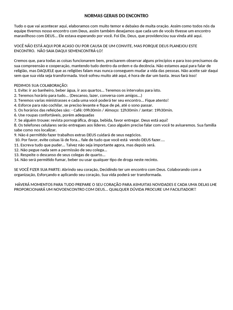 Orientações Gerais Para O Encontro Pdf