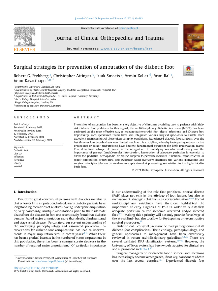 Surgical Strategies For Prevention of Amputation of The Diabetic Foot | PDF