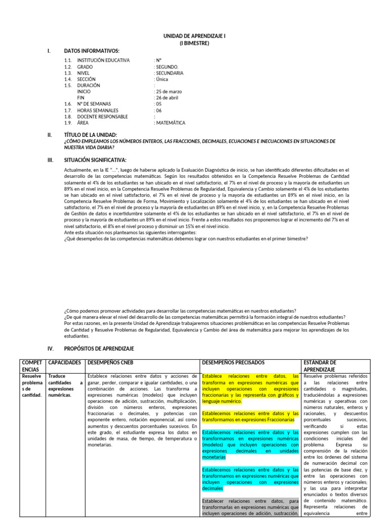Unidad de Aprendizaje I Segundo Grado | PDF