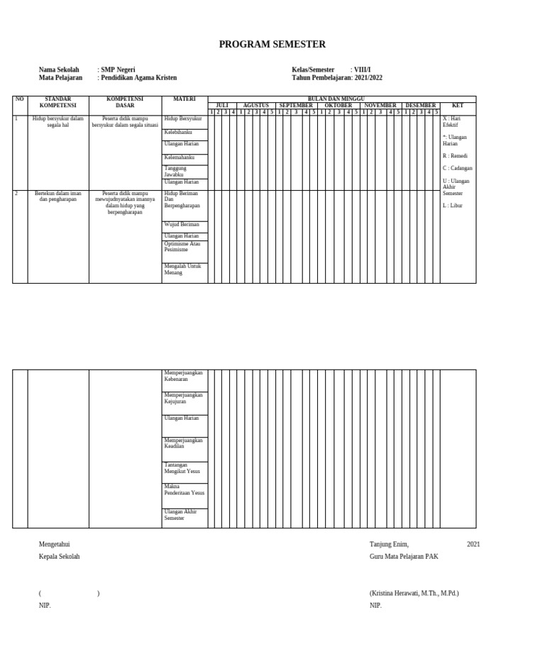 Program Semester 1 Agatha Print | PDF