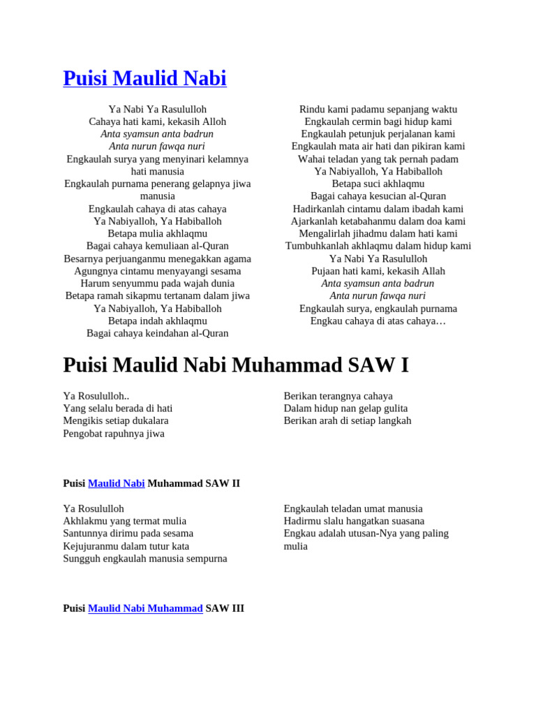 Puisi Maulid Nabi 56264aab99b86 | PDF