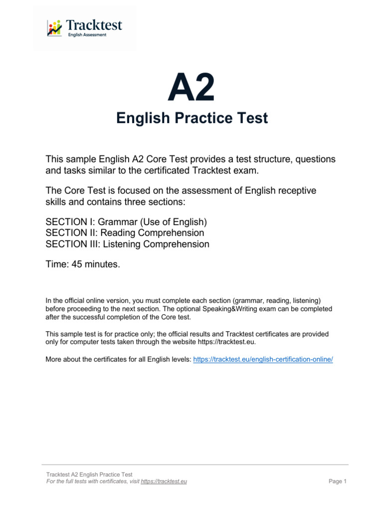 A2 English Test Pdf
