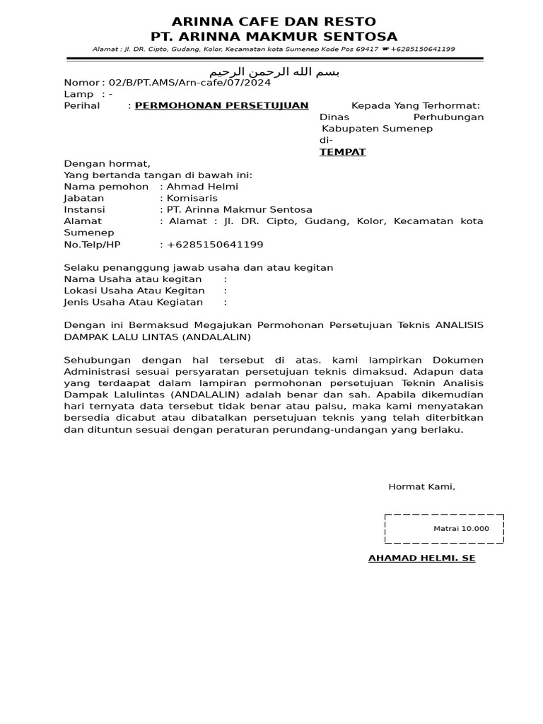 Surat Permohonan Dishub Pdf