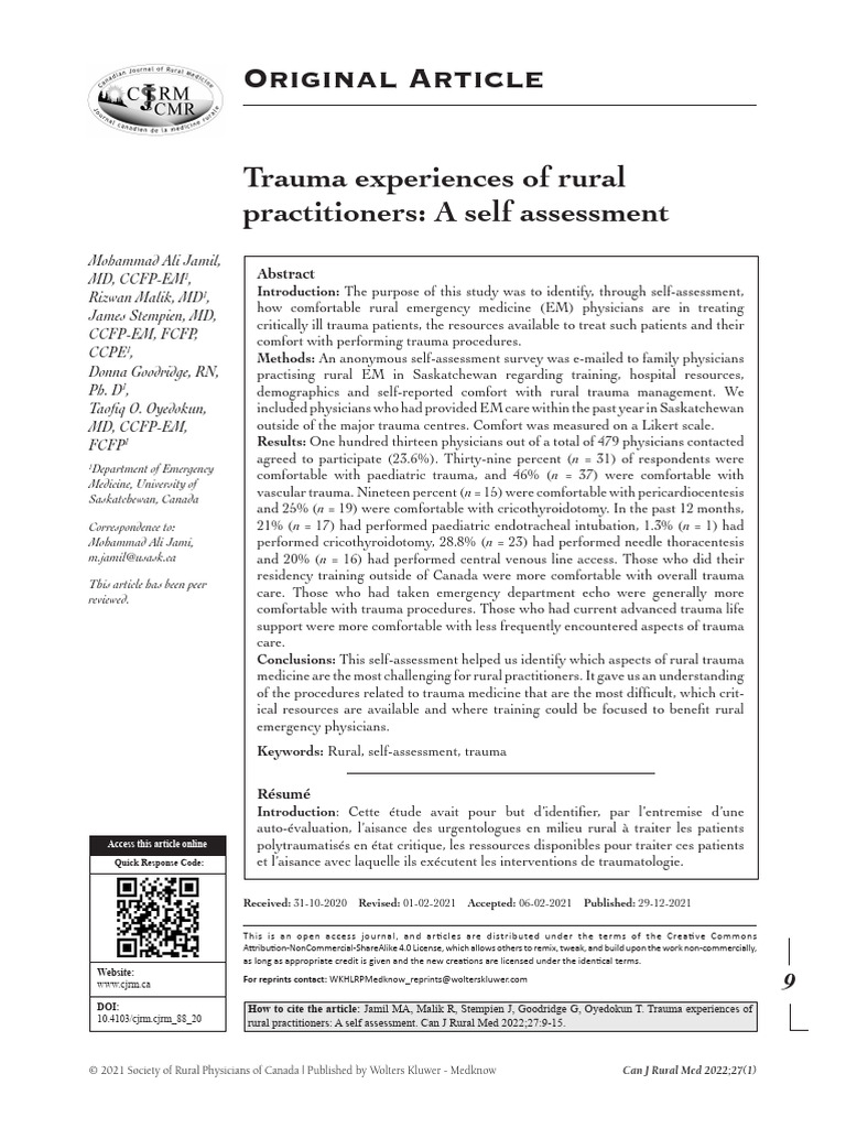 Trauma Experiences of Rural Practitioners A Self.5 | PDF