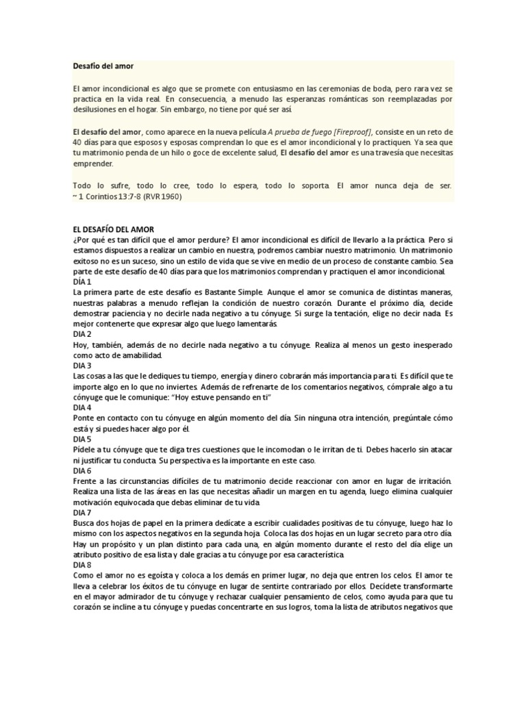 Desafio Del Amor Amor Oración