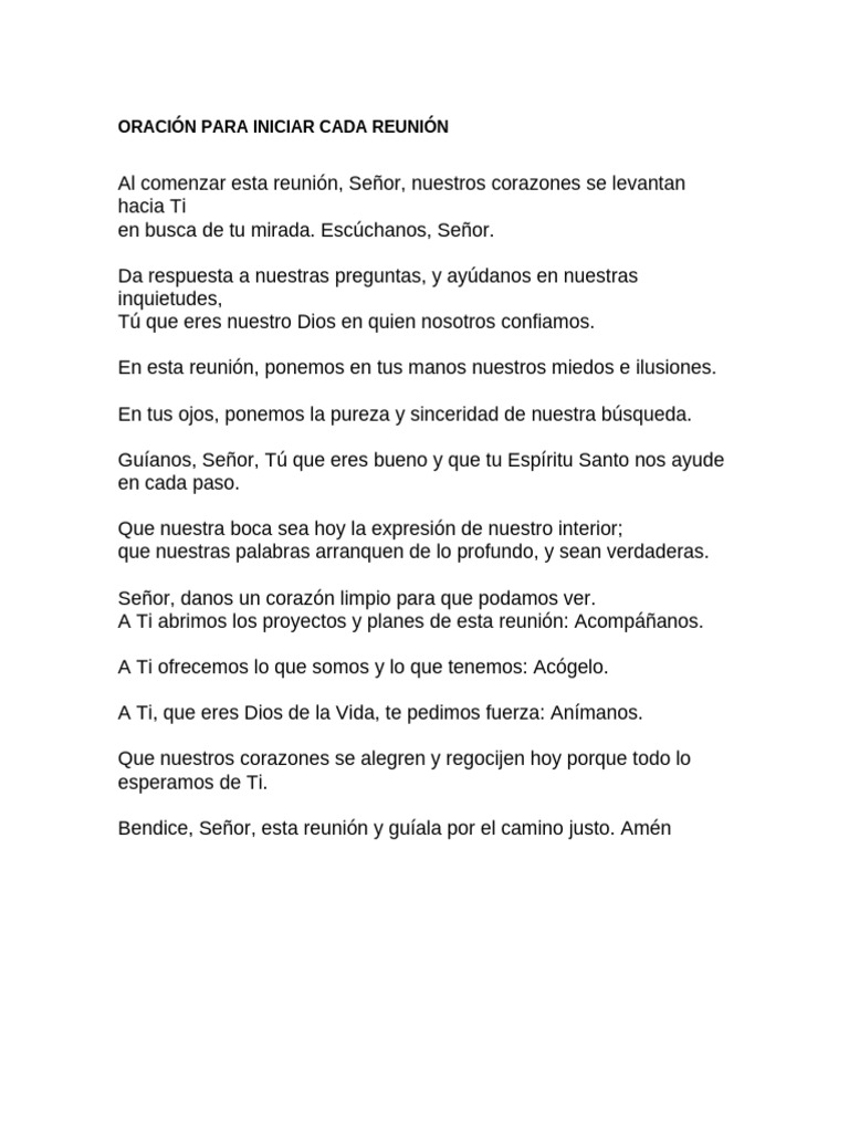 Oración para Iniciar Cada Reunión | PDF