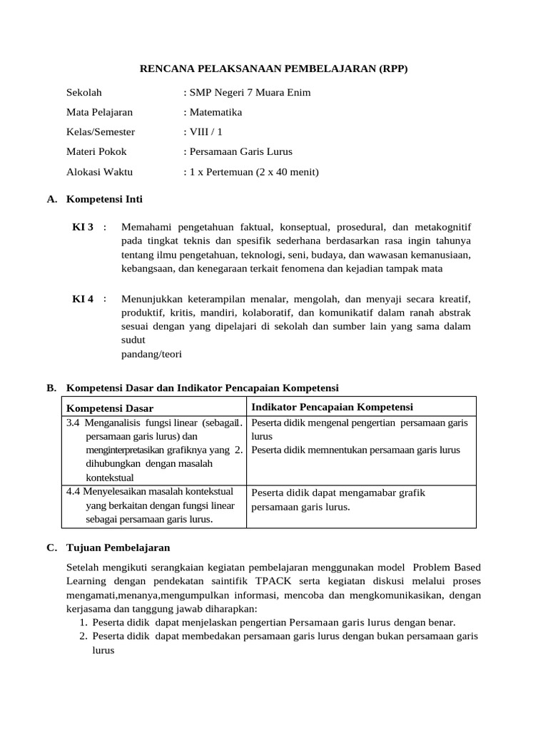 Rencana Pelaksanaan Pembelajaran (RPP) | PDF