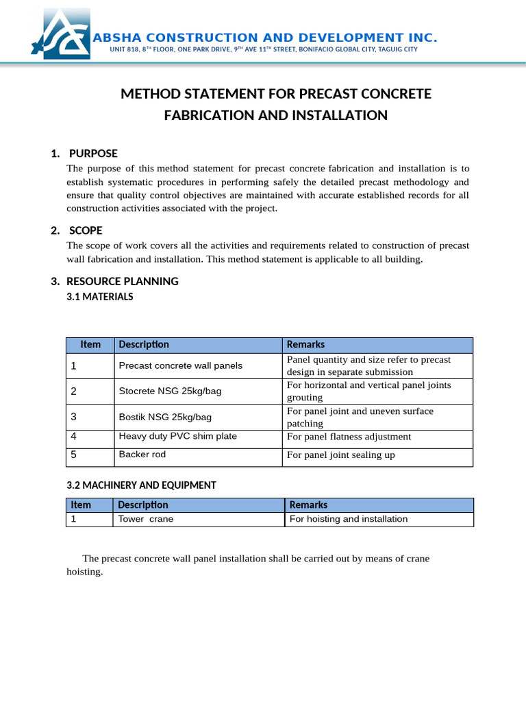 METHOD STATEMENT FOR PRECAST | PDF