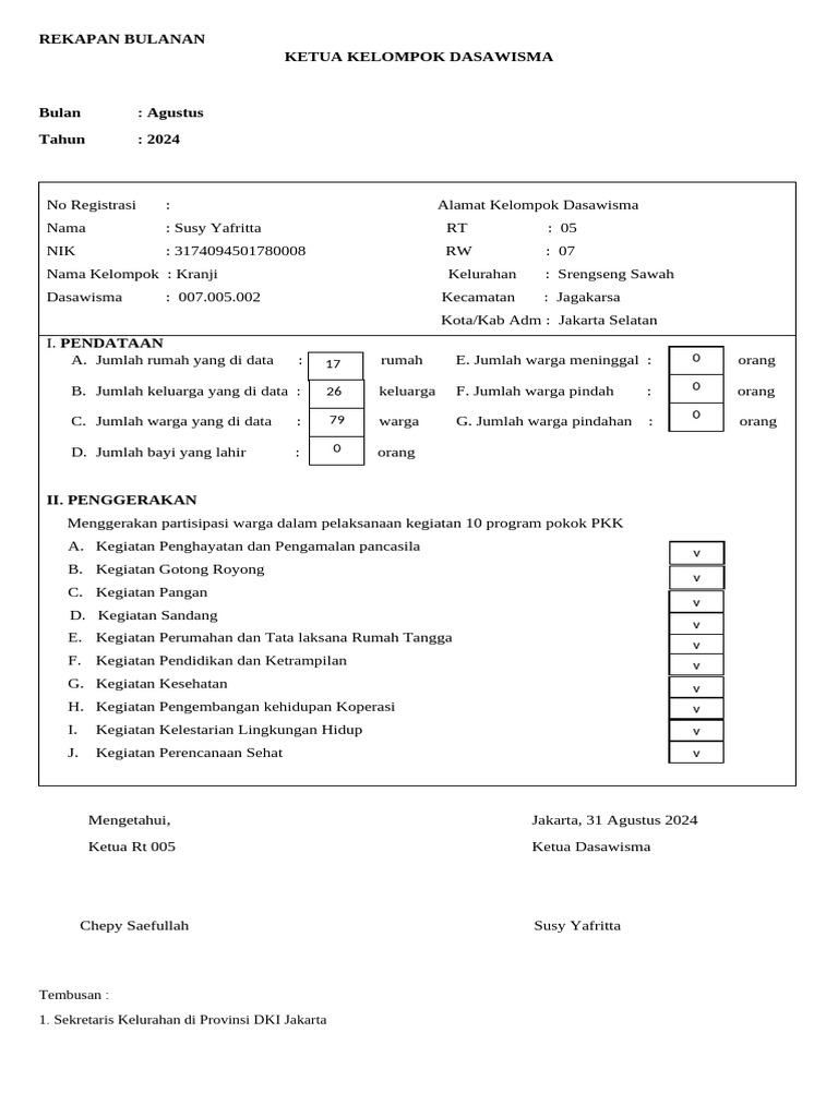 REKAPAN BULANAN KRANJI 001 Dan 002 | PDF