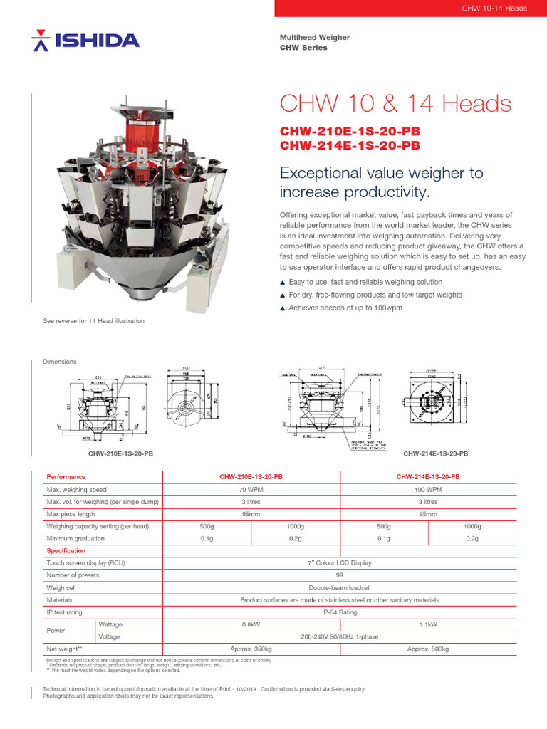 CHW Series 10 & 14 Head Weighers | PDF | Equipment | Electrical Engineering